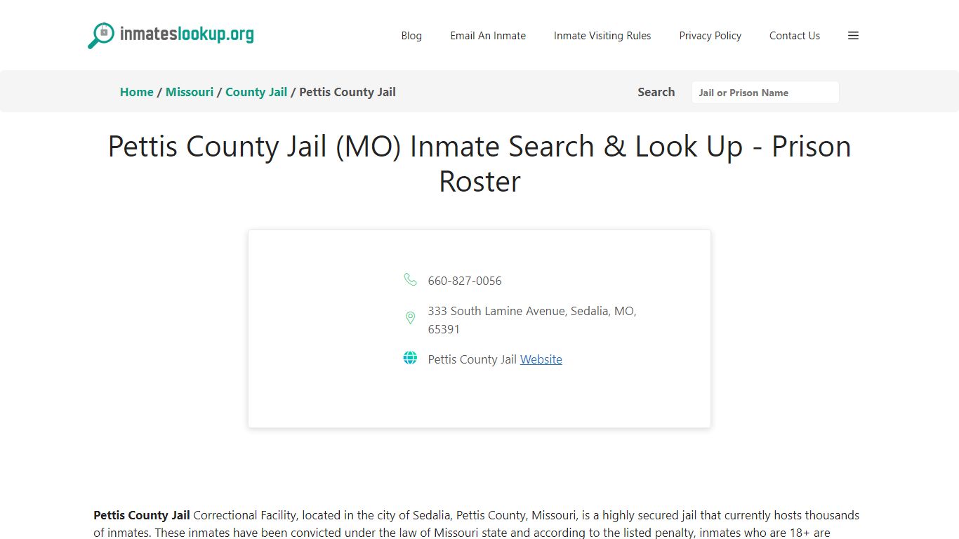 Pettis County Jail (MO) Inmate Search & Look Up - Prison Roster